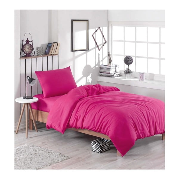 Rožnata posteljnina z rjuho za enojno posteljo Rose, 160 x 220 cm