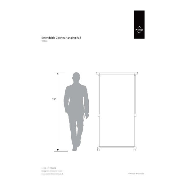 Kovinsko teleskopsko stojalo za oblačila na kolesih v srebrni barvi – Premier Housewares-image-3