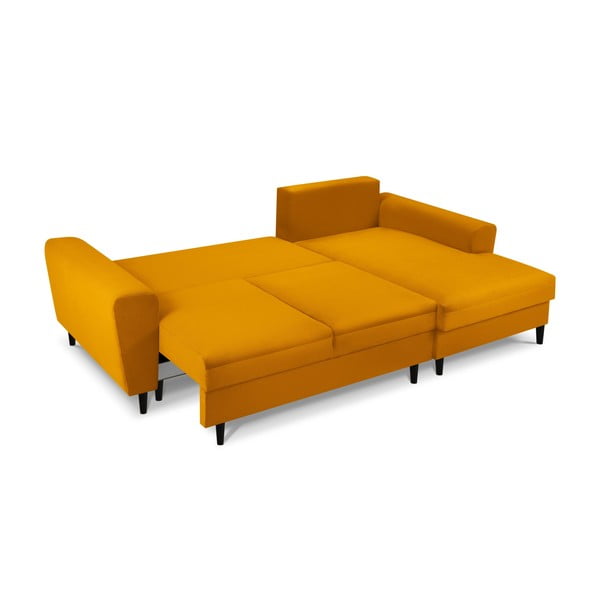 Gorčično rumena raztegljiva kotna sedežna garnitura s prostorom za shranjevanje iz rebrastega žameta (desni kot/z ležalnikom) Kyoto – Cosmopolitan Design-image-2