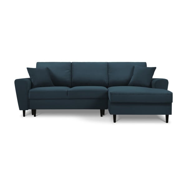 Temno modra raztegljiva kotna sedežna garnitura s prostorom za shranjevanje iz rebrastega žameta (desni kot/z ležalnikom) Kyoto – Cosmopolitan Design