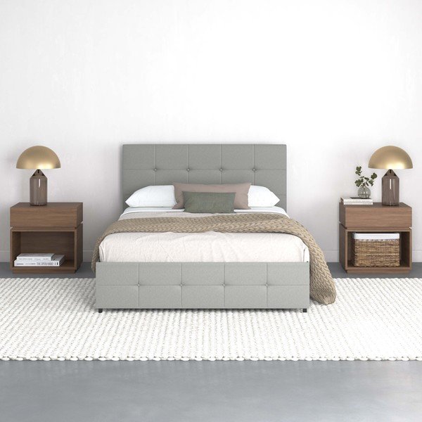 Siva oblazinjena zakonska postelja s prostorom za shranjevanje 140x200 cm Rose – Støraa-image-3