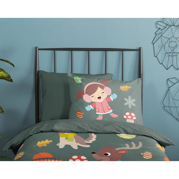 Temno zelena enojna podaljšana bombažna otroška posteljnina 140x220 cm Fun – Good Morning-image-2