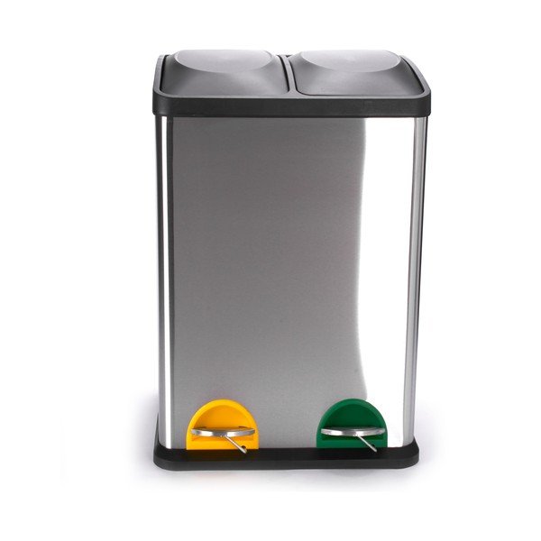 Jeklen koš za smeti za ločevanje odpadkov v mat srebrni barvi s pedalom 2x20 l Tri Selectif – MSV-image-2