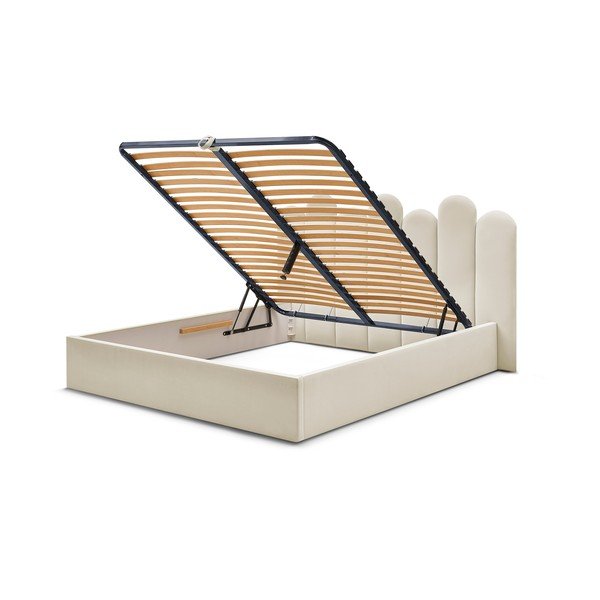 Bež oblazinjena zakonska postelja s prostorom za shranjevanje z letvenim dnom 160x200 cm Badja – Bobochic Paris-image-4