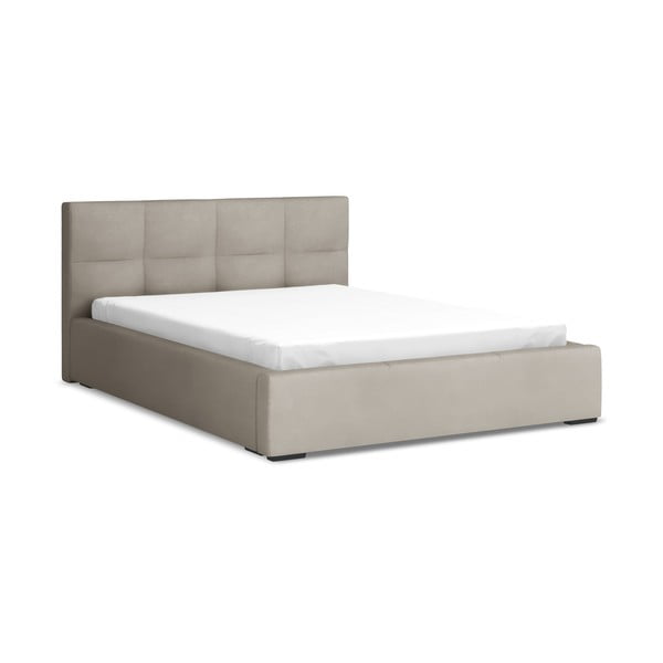 Sivorjava žametna oblazinjena zakonska postelja s prostorom za shranjevanje z letvenim dnom 140x200 cm Hiko – Makamii