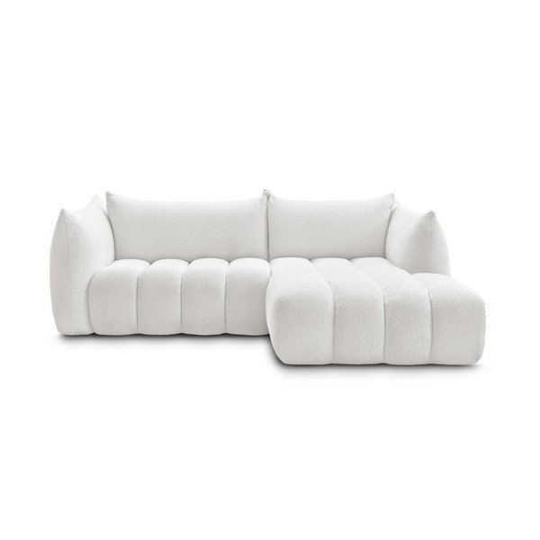 Bela kotna sedežna garnitura iz tkanine bouclé (desni kot/z ležalnikom) Azra – Bobochic Paris