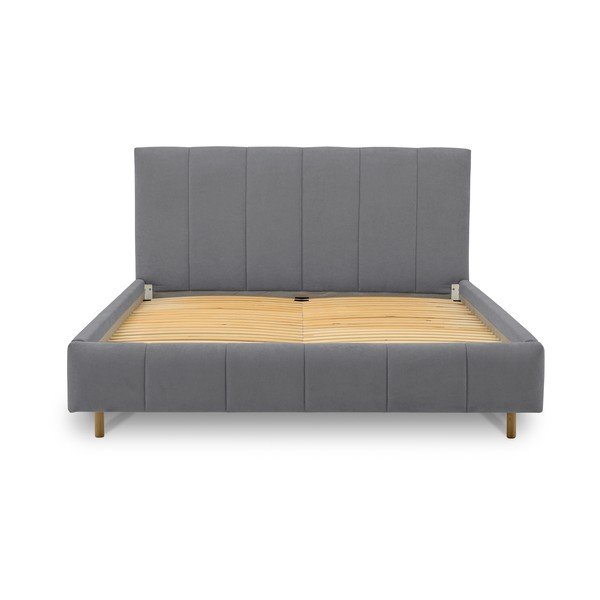 Siva oblazinjena zakonska postelja z letvenim dnom 160x200 cm Zee – Scandic-image-2