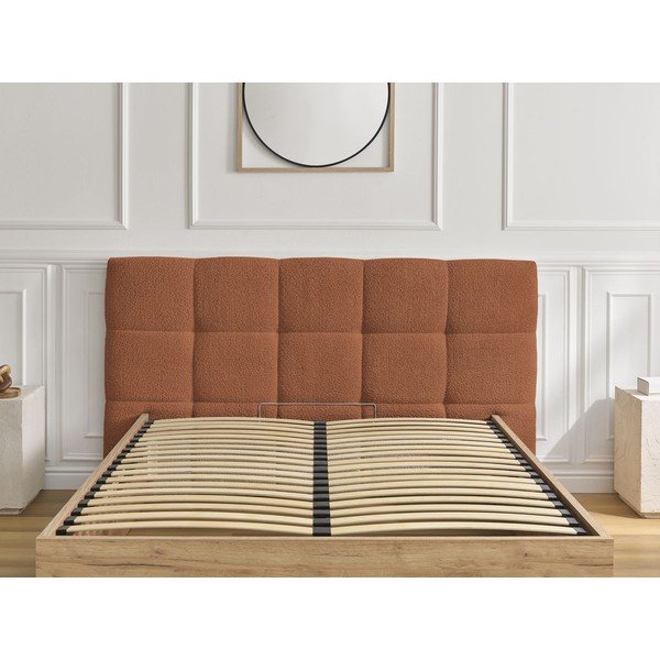 Oblazinjena oblazinjena/iz iverne plošče zakonska postelja s prostorom za shranjevanje z letvenim dnom 180x200 cm v barvi terakote Kumo – Bobochic Paris-image-3