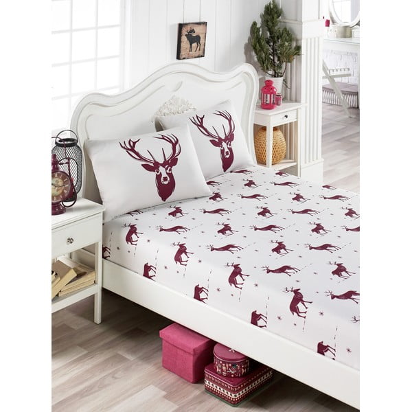 Komplet posteljnine in 2 vzglavnika z mešanico bombaža za zakonsko posteljo EnLora Home Geyik Claret Red, 160 x 200 cm