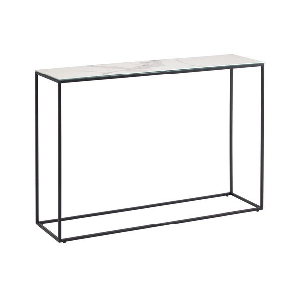 Črno-bela stranska mizica s keramično ploščo 30x110 cm Rewena – Kave Home