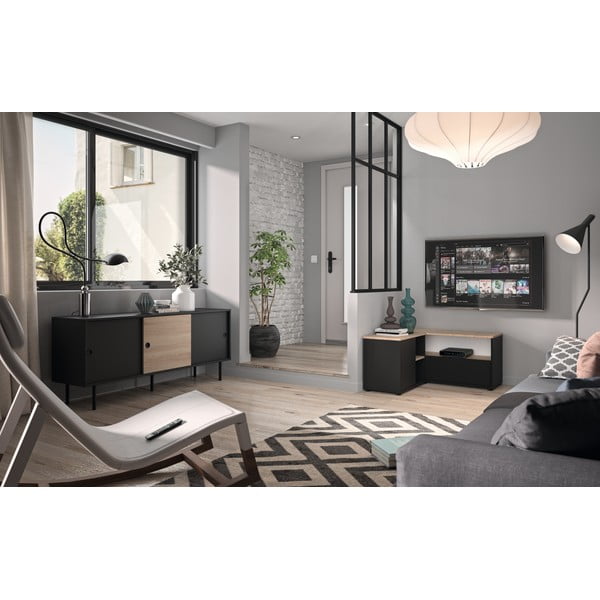 Črna/naravna TV omarica v hrastovem dekorju 90x45 cm Angle – TemaHome-image-1