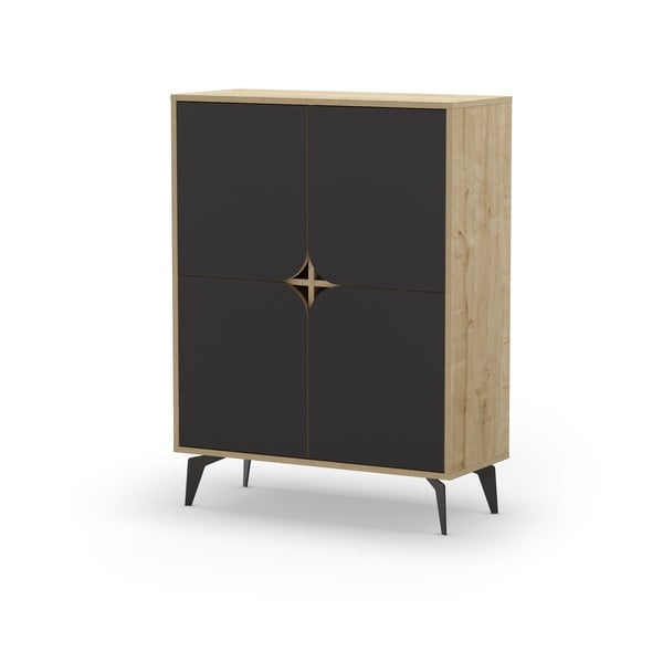 Črna/naravna omarica v hrastovem dekorju 90x120 cm Nola – Marckeric-image-3