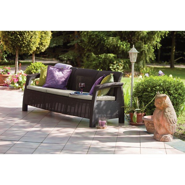 Temno rjav vrtni kavč iz umetnega ratana Corfu – Keter-image-1