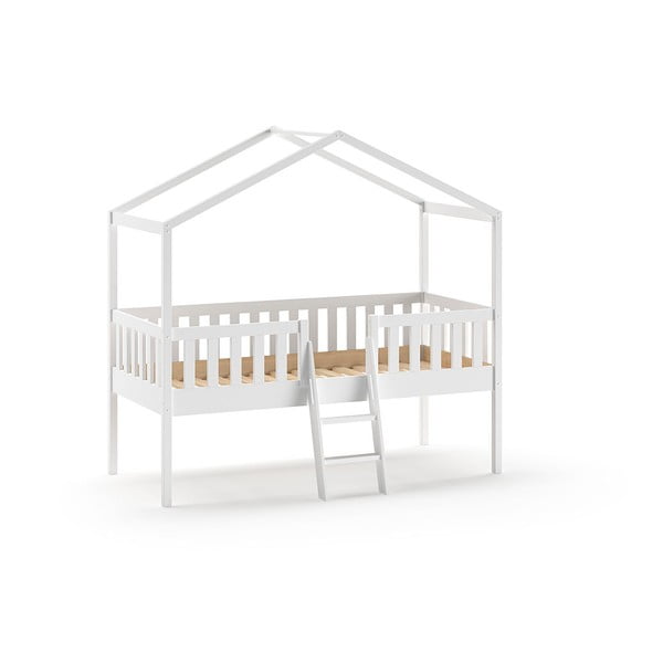 Bela dvignjena otroška postelja iz masivnega bora v obliki hiške 90x200 cm DALLAS – Vipack