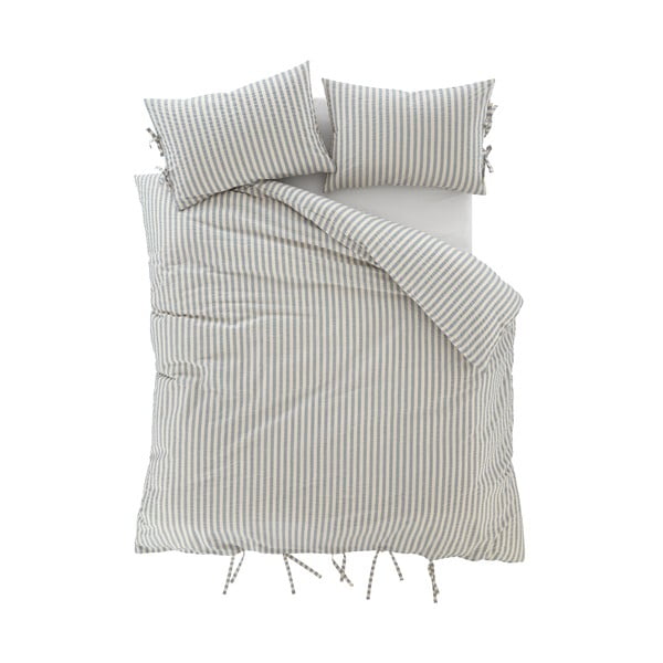 Modra posteljnina za zakonsko posteljo 200x200 cm Zanzibar Stripe – Pineapple Elephant