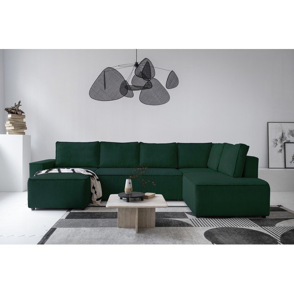 Temno zelena raztegljiva kotna sedežna garnitura iz rebrastega žameta (desni kot/v obliki črke "U") Brave Dave – Miuform-image-4