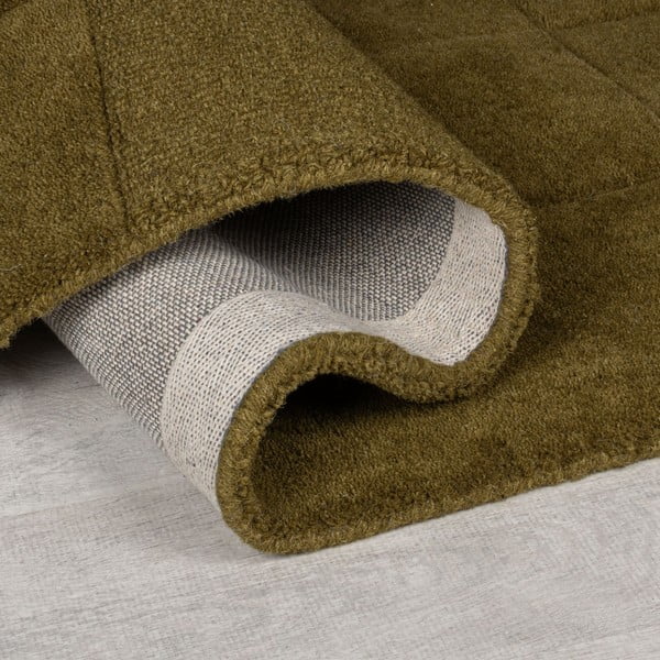 Kaki zelen ročno tkan volnen tekač 60x230 cm Checkerboard – Flair Rugs-image-2