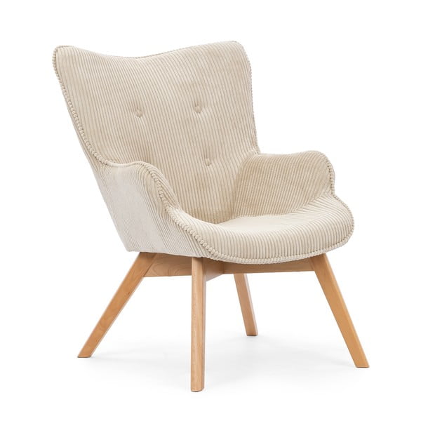 Bež fotelj iz rebrastega žameta Niko – Ropez