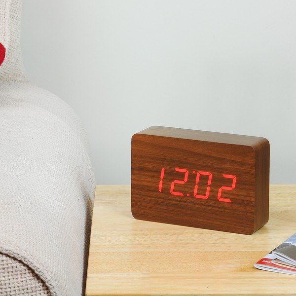 Rjava budilka z rdečim LED zaslonom Gingko Brick Click Clock-image-3