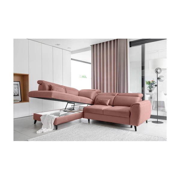 Rožnata žametna raztegljiva/s prostorom za shranjevanje kotna sedežna garnitura (levi kot/v obliki črke L) Noble – ELTAP-image-3