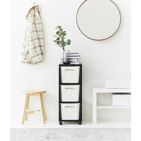 Belo-črn plastičen voziček s policami 30x77 cm Brisen - Rotho-image-3