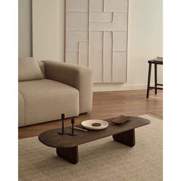 Temno rjava klubska mizica iz masivnega hrasta 64x146 cm Pirita – Kave Home-image-1