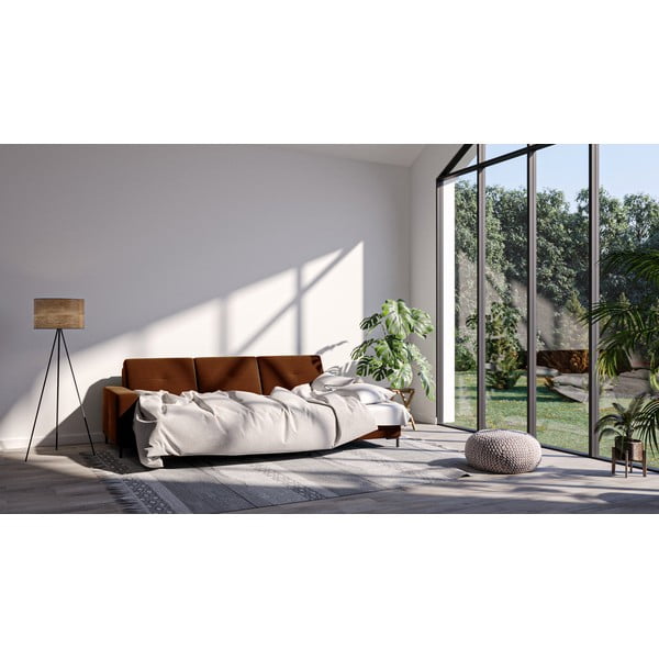 Temno oranžna žametna kotna raztegljiva sedežna garnitura Ghado Moor, desni kot-image-1