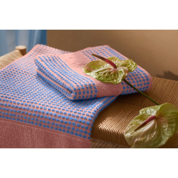 Modra/rožnata frotirna brisača iz organskega bombaža 70x140 cm Check – JUNA-image-4