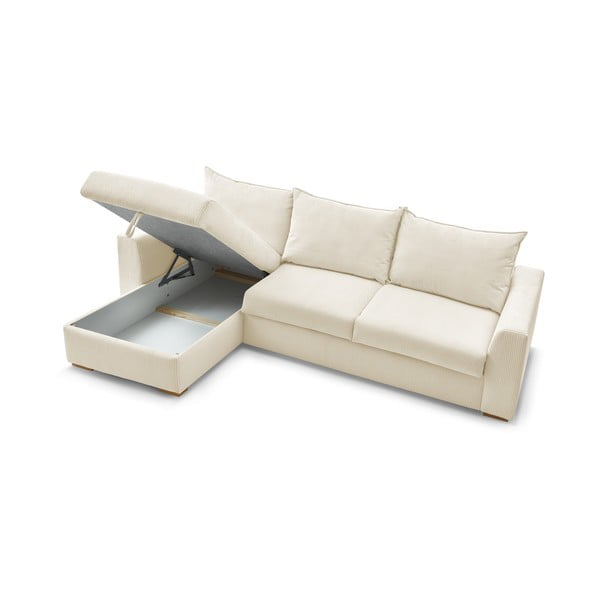 Kremno bela raztegljiva kotna sedežna garnitura iz rebrastega žameta (s kotom po izbiri) Augustin – Bobochic Paris-image-4