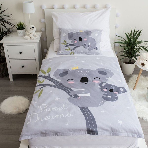 Siva bombažna otroška posteljnina za otroško posteljico 100x135 cm Koala "Sweet Dreams" – Jerry Fabrics-image-1