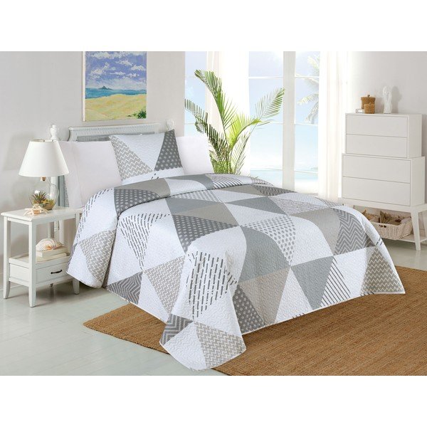 Bel/siv prešit komplet pregrinjala in prevleke za vzglavnik 140x220 cm Terez – My House