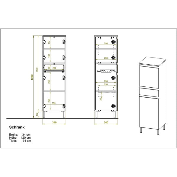 Bela visoka kopalniška omarica v hrastovem dekorju 34x120 cm Torrance - Germania-image-3