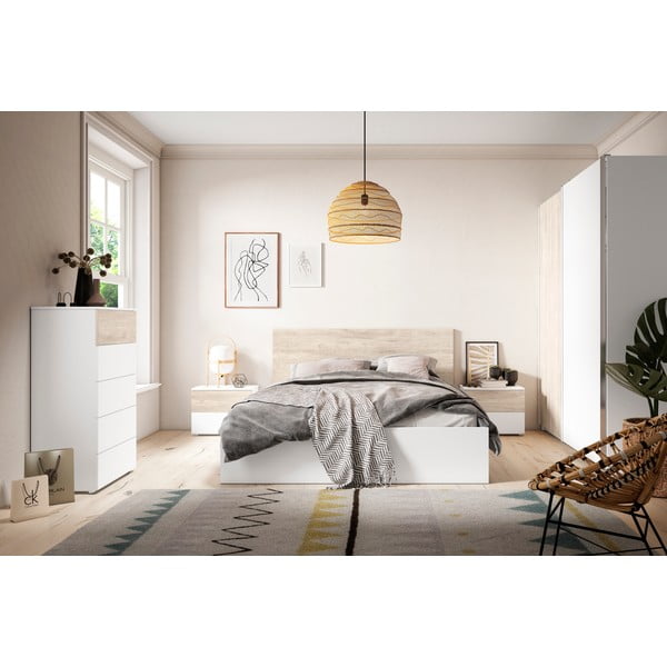 Bela/naravna zakonska postelja v hrastovem dekorju 160x200 cm Sahara – Marckeric-image-1