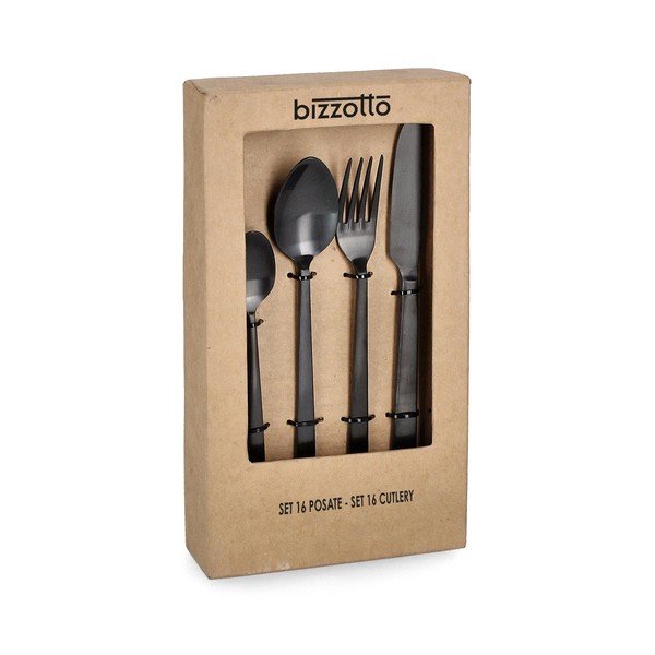 Črn pribor 16 ks iz nerjavečega jekla za 4 osebe Hestia – Bizzotto-image-1