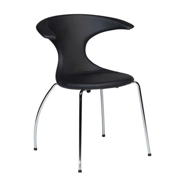 Jedilni stol iz črnega eko usnja s kromiranim podnožjem DAN-FORM Denmark Flair
