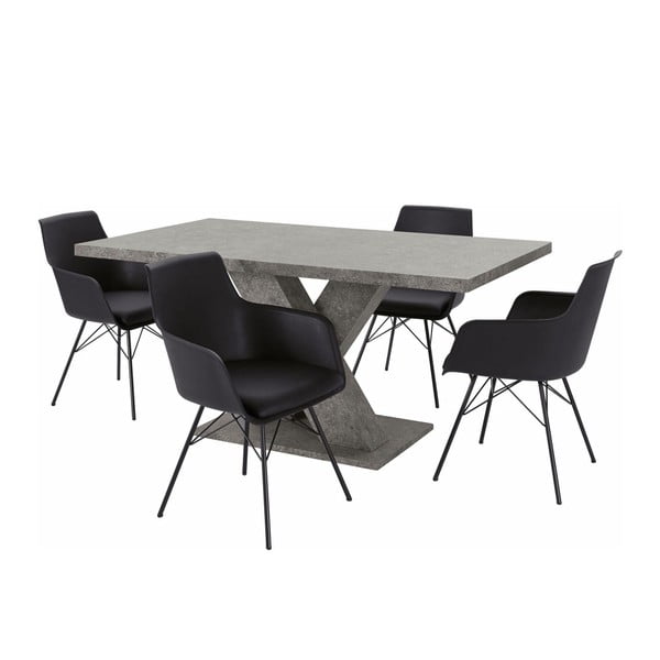 Komplet mize in 4 črnih stolov Støraa Albert
