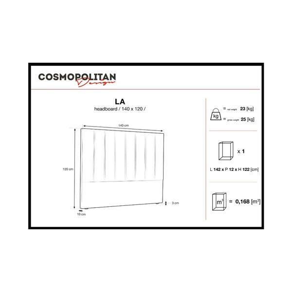 Krem-belo vzglavje Cosmopolitan Design Los Angeles, širina 140 cm-image-4