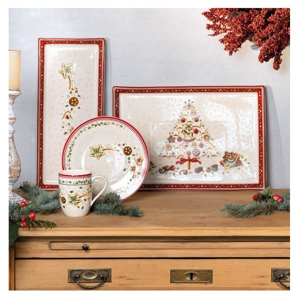Rdeče-bež servirni krožnik iz porcelana z božičnim motivom Villeroy&Boch, 40 x 27,5 cm-image-3