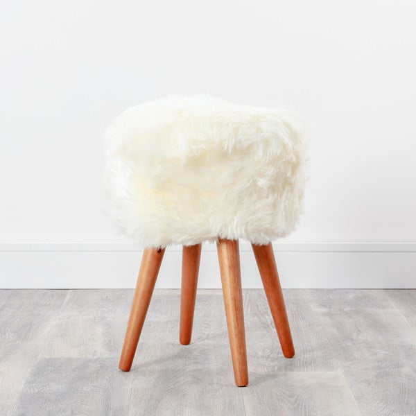 Stolček s sedežem iz bele ovčje kože Native Natural, ⌀ 30 cm-image-2
