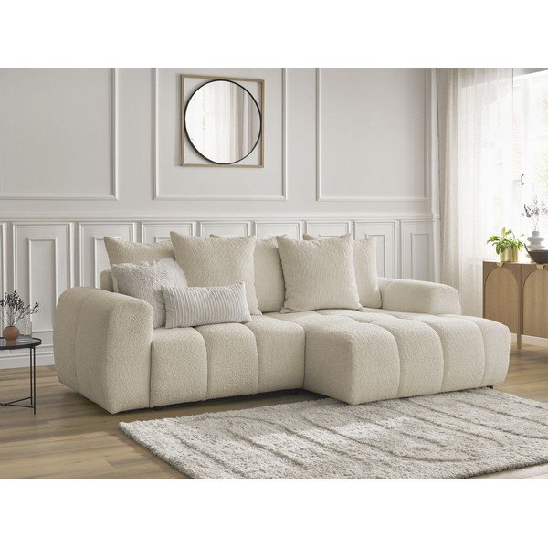 Bež raztegljiva kotna sedežna garnitura iz tkanine bouclé s prostorom za shranjevanje (desni kot/z ležalnikom) Roxelane – Bobochic Paris-image-4