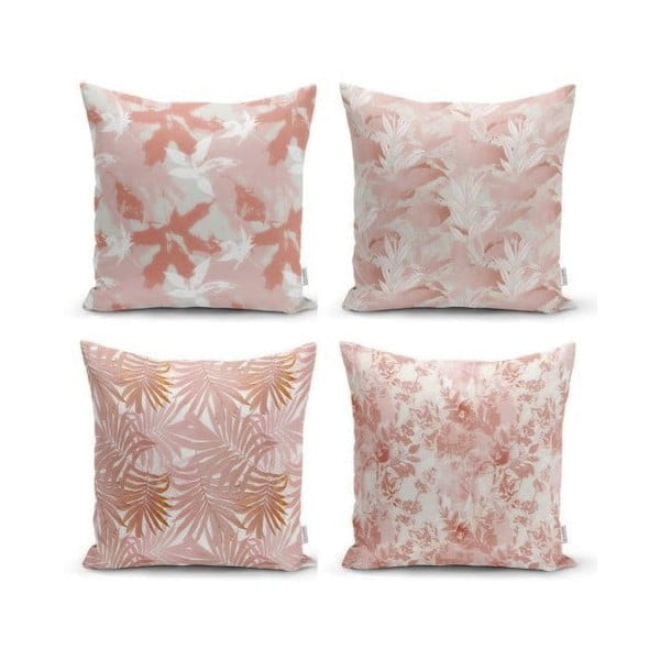 Komplet 4 dekorativnih prevlek za vzglavnik Minimalist Cushion Covers Pink Leaves, 45 x 45 cm