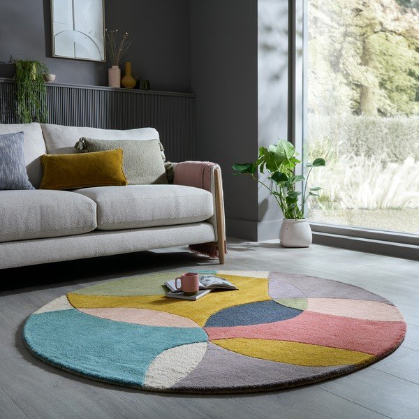 Ročno tkana volnena okrogla preproga ø 160 cm Glow Multi – Flair Rugs-image-1