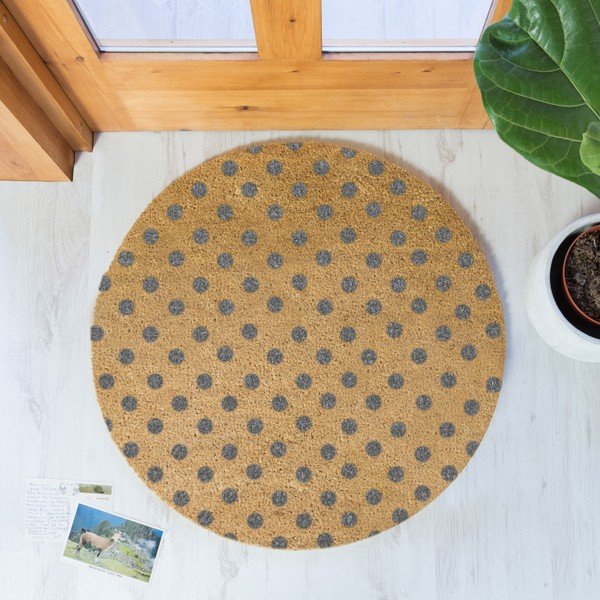 Siva okrogla preproga iz naravnega kokosovega vlakna Artsy Doormats Dots, ⌀ 70 cm-image-1