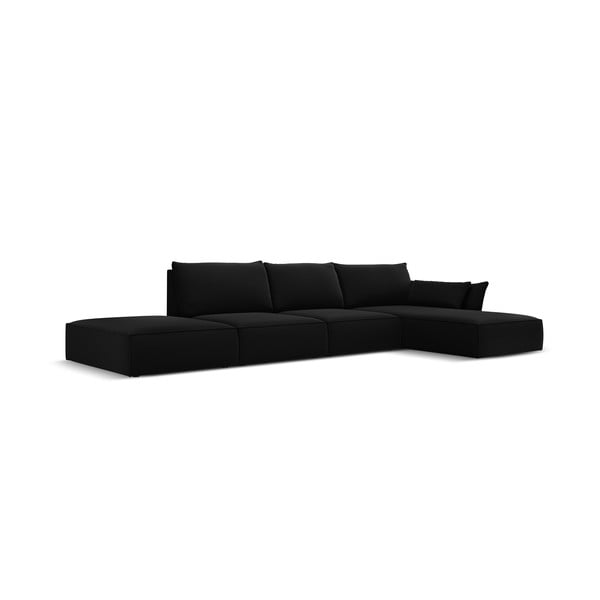 Črna žametna kotna sedežna garnitura z ležalnikom (desni kot) Vanda – Mazzini Sofas-image-2