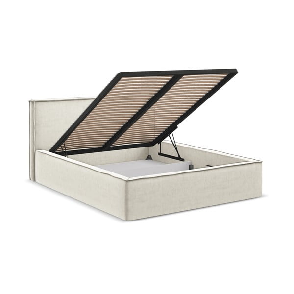 Kremno bela oblazinjena zakonska postelja s prostorom za shranjevanje z letvenim dnom 180x200 cm Anani – Makamii-image-2