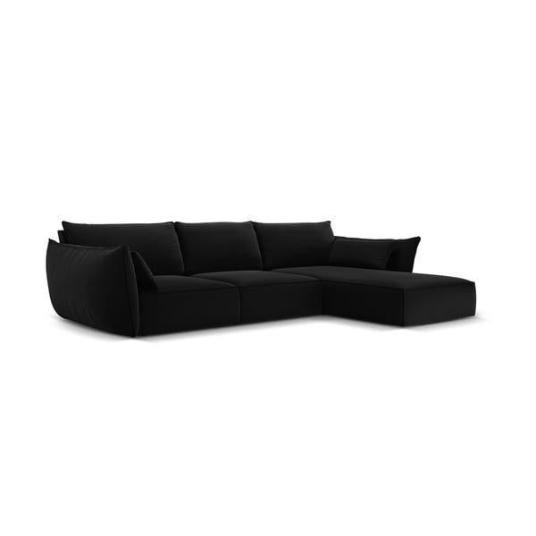 Črna žametna kotna sedežna garnitura z ležalnikom (desni kot) Vanda – Mazzini Sofas-image-2