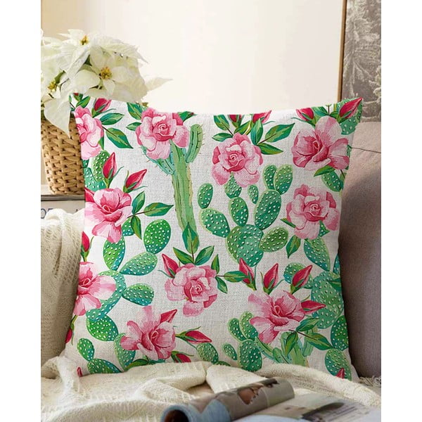 Prevleka za vzglavnik iz mešanice bombaža Minimalist Cushion Covers Blooming Cactus, 55 x 55 cm