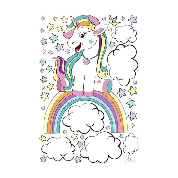 Otroška stenska nalepka Ambiance Unicorn on its Fairy Rainbow, 90 x 60 cm
