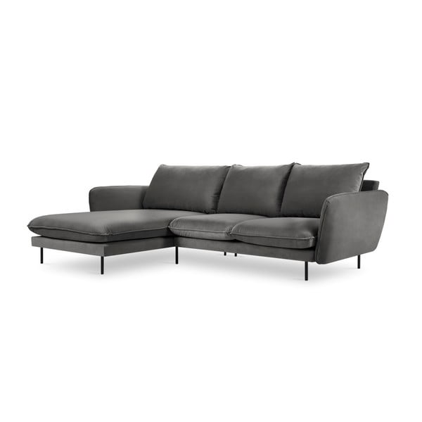 Temno siva žametna kotna sedežna garnitura Cosmopolitan Design Vienna, levi kot-image-3