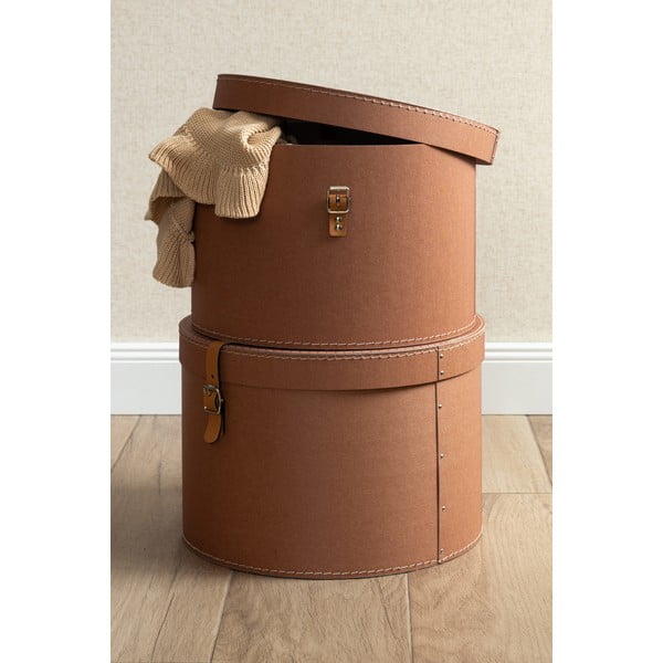 Rjave kartonaste škatle za shranjevanje v kompletu 2 ks s pokrovom ø 37,5x25 cm Rut Restore Paper Laminate – Bigso-image-1